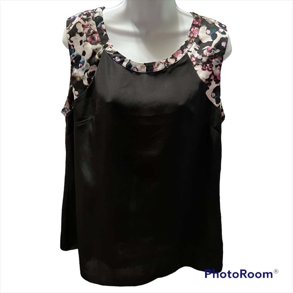 Charlie Jade Size Large Tank Top Black with Floral Accents